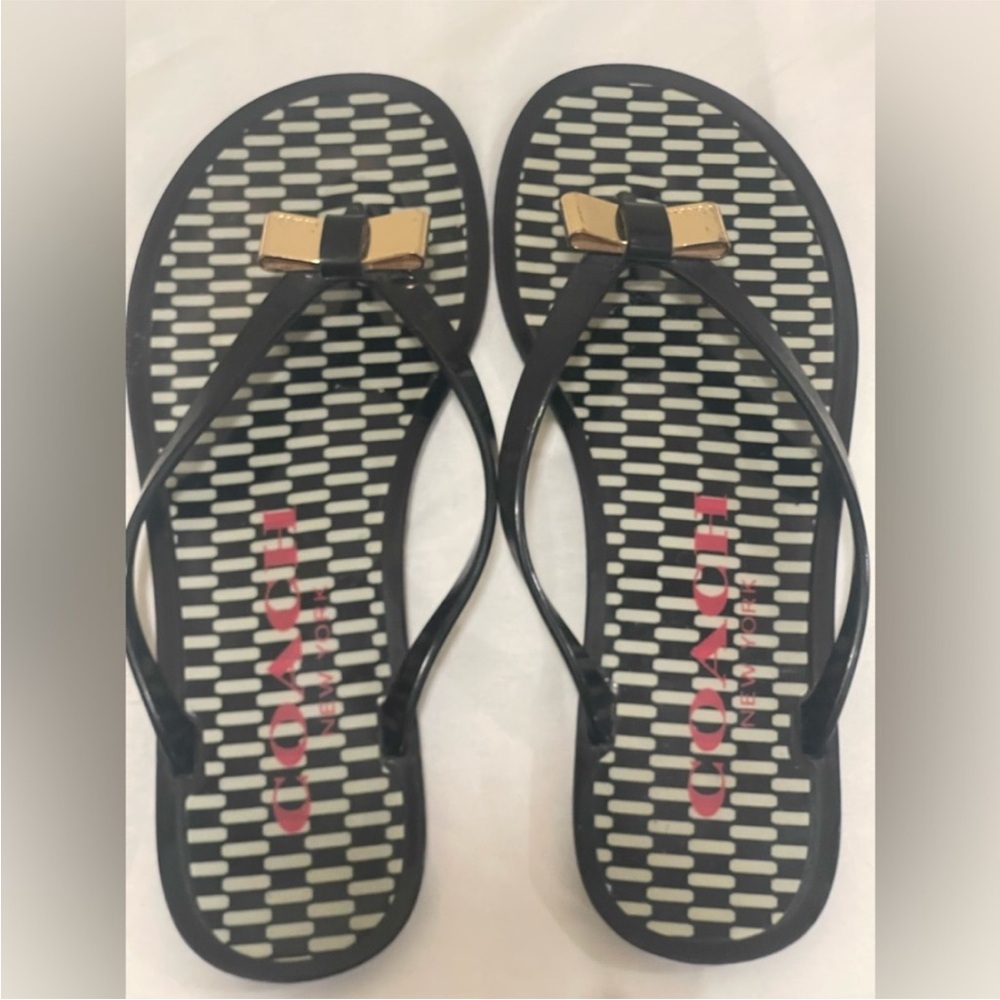 Coach Women's Black Sandals with Gold Accent